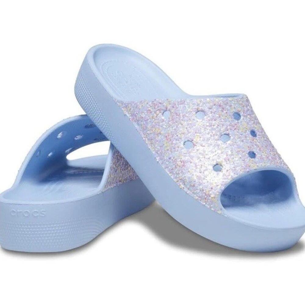 Crocs Women’s 9 Platform Slip On Moon Jelly Blue Glitter Excellent